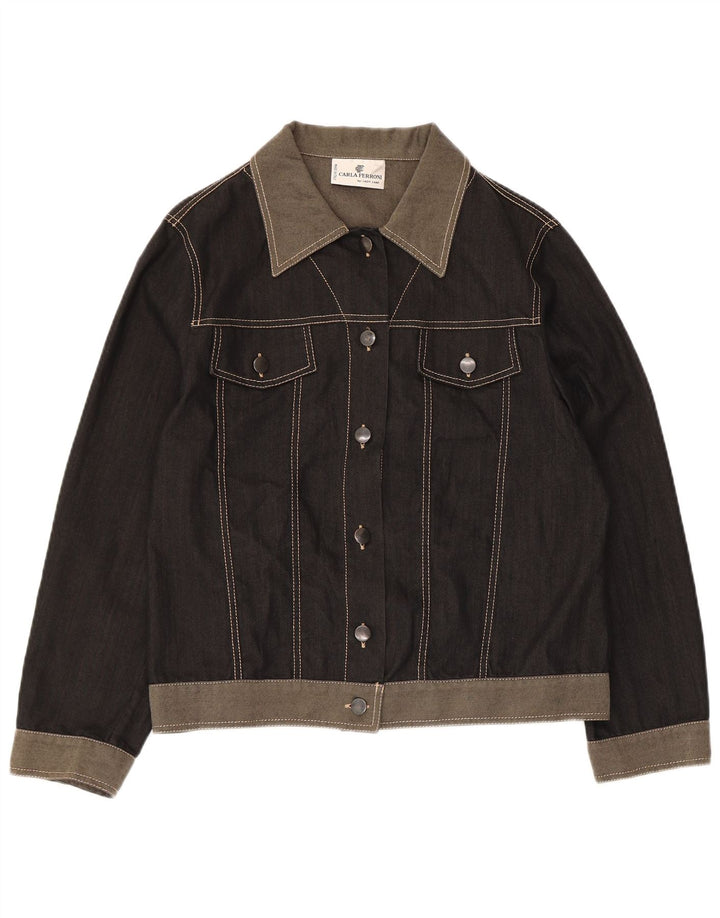CARLA FERRONI Damen Jeansjacke UK 14 Mittelschwarze Colourblock-Baumwolle