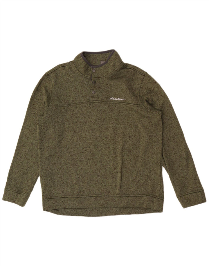 Eddie Bauer Herren-Sweatshirt mit Knopfkragen, groß, Khaki meliert