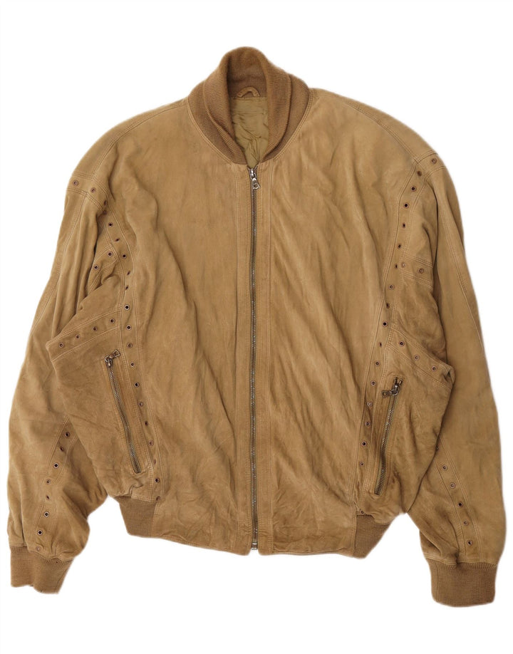 Gianni Versace Damen Bomberjacke aus Wildleder mit lockerer Passform, UK 38, Mittelbeige