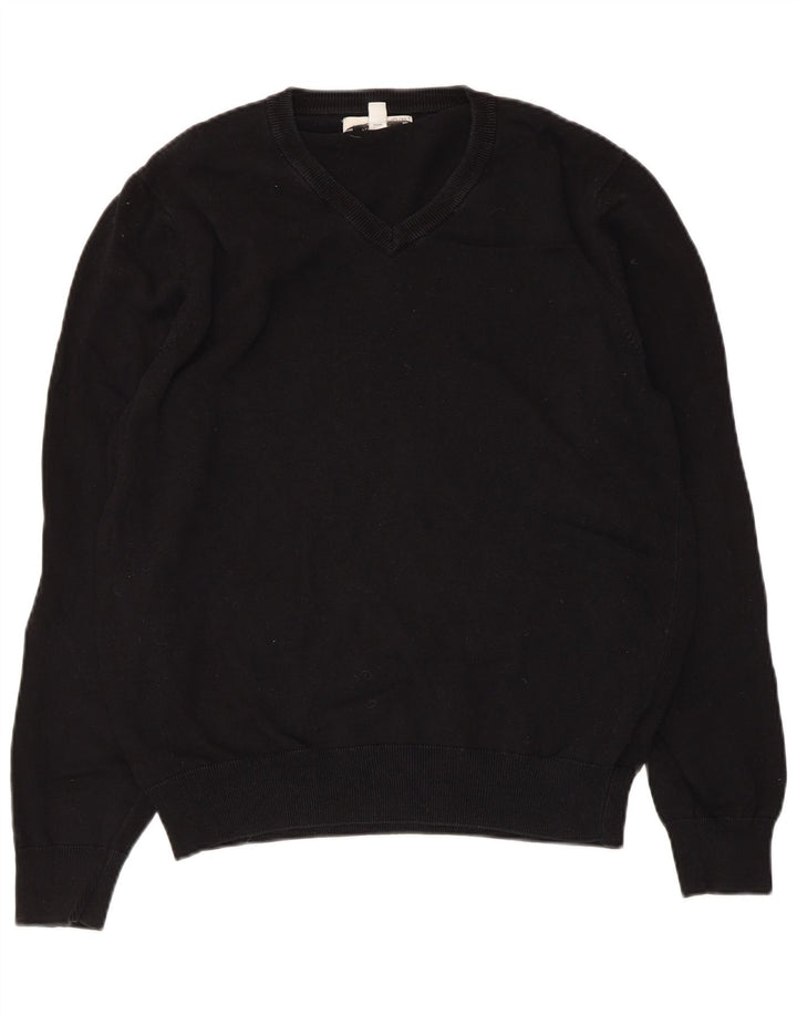 Marks & Spencer Herren-Pullover mit V-Ausschnitt aus mittelschwarzer Baumwolle