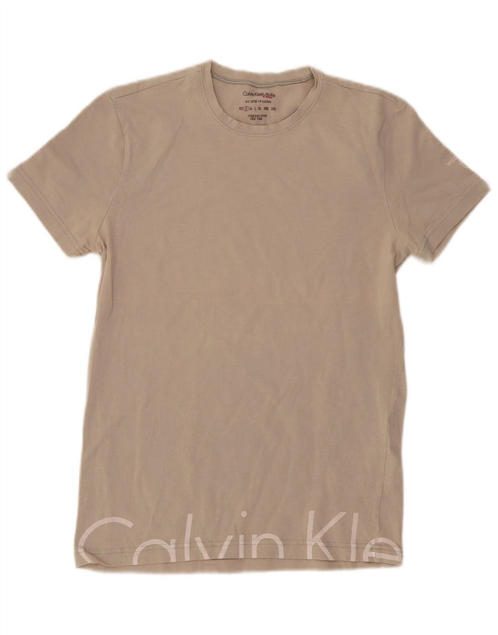 Calvin Klein Herren-T-Shirt mit Grafik, Größe S, cremefarbene Baumwolle
