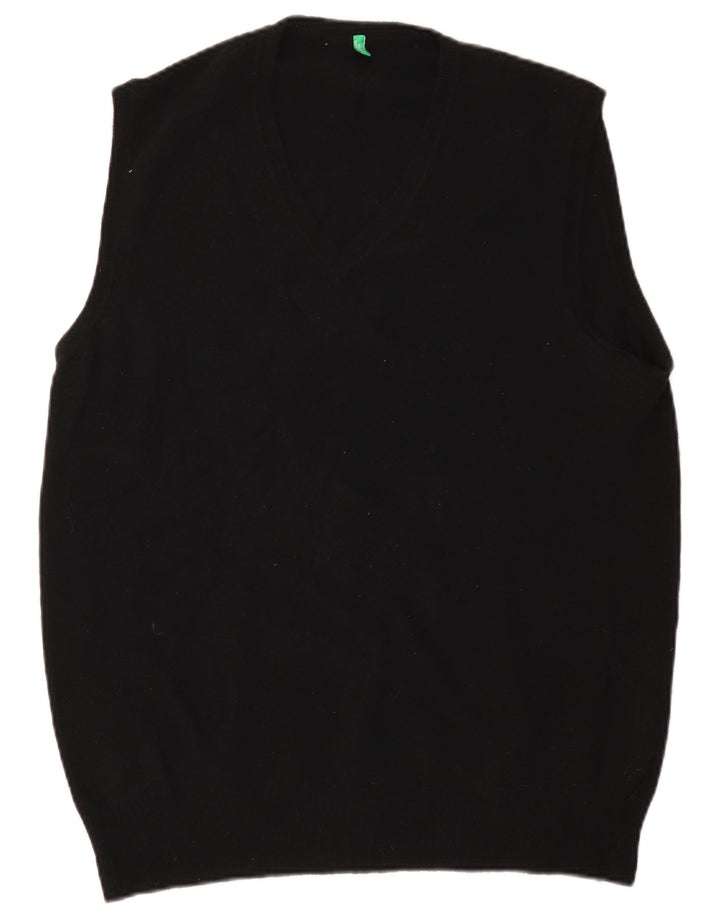 Benetton Herren Slim Fit Weste Tank Top XL Schwarz Wolle