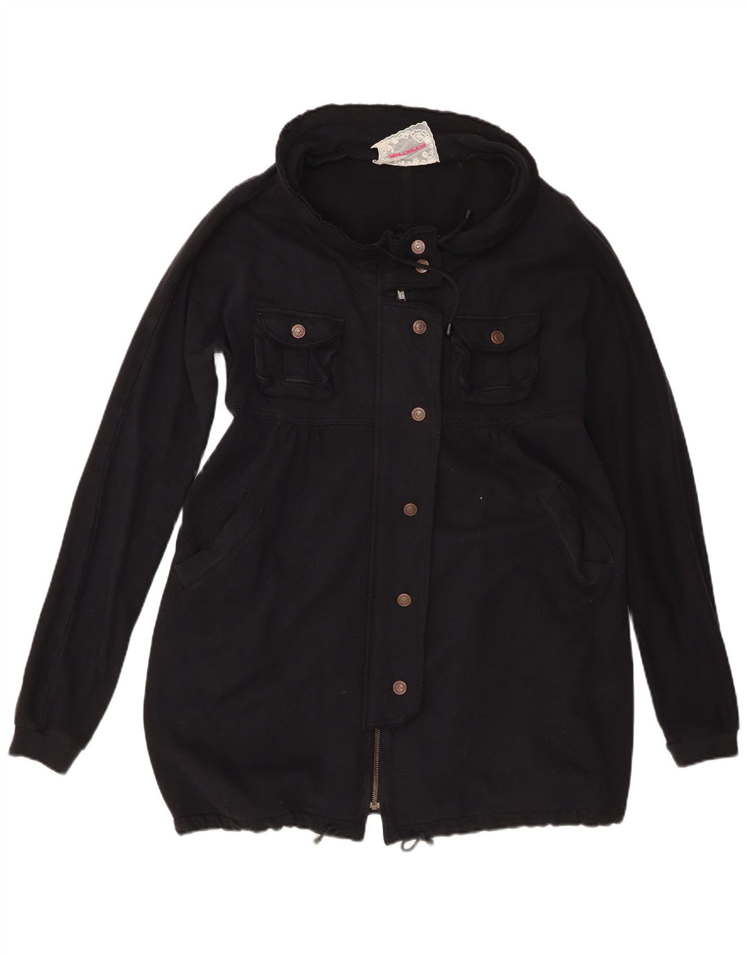 Fornarina Damen-Windbreaker-Mantel, UK 16, Größe L, Schwarz, Baumwolle