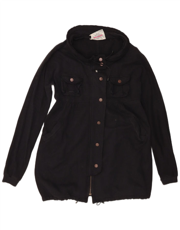 Fornarina Damen-Windbreaker-Mantel, UK 16, Größe L, Schwarz, Baumwolle