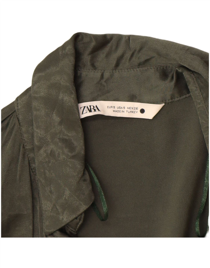 Zara Damen Hemdbluse UK 10 Small Grüne Viskose