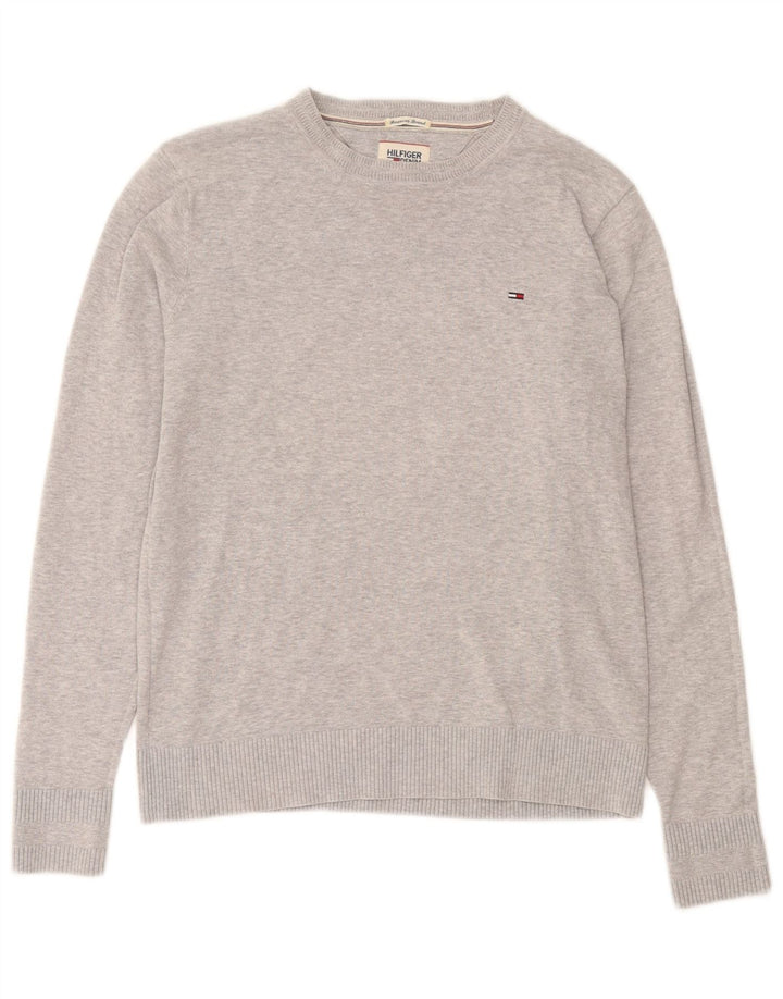 Tommy Hilfiger Herren-Pullover mit Rundhalsausschnitt, mittelgraue Baumwolle