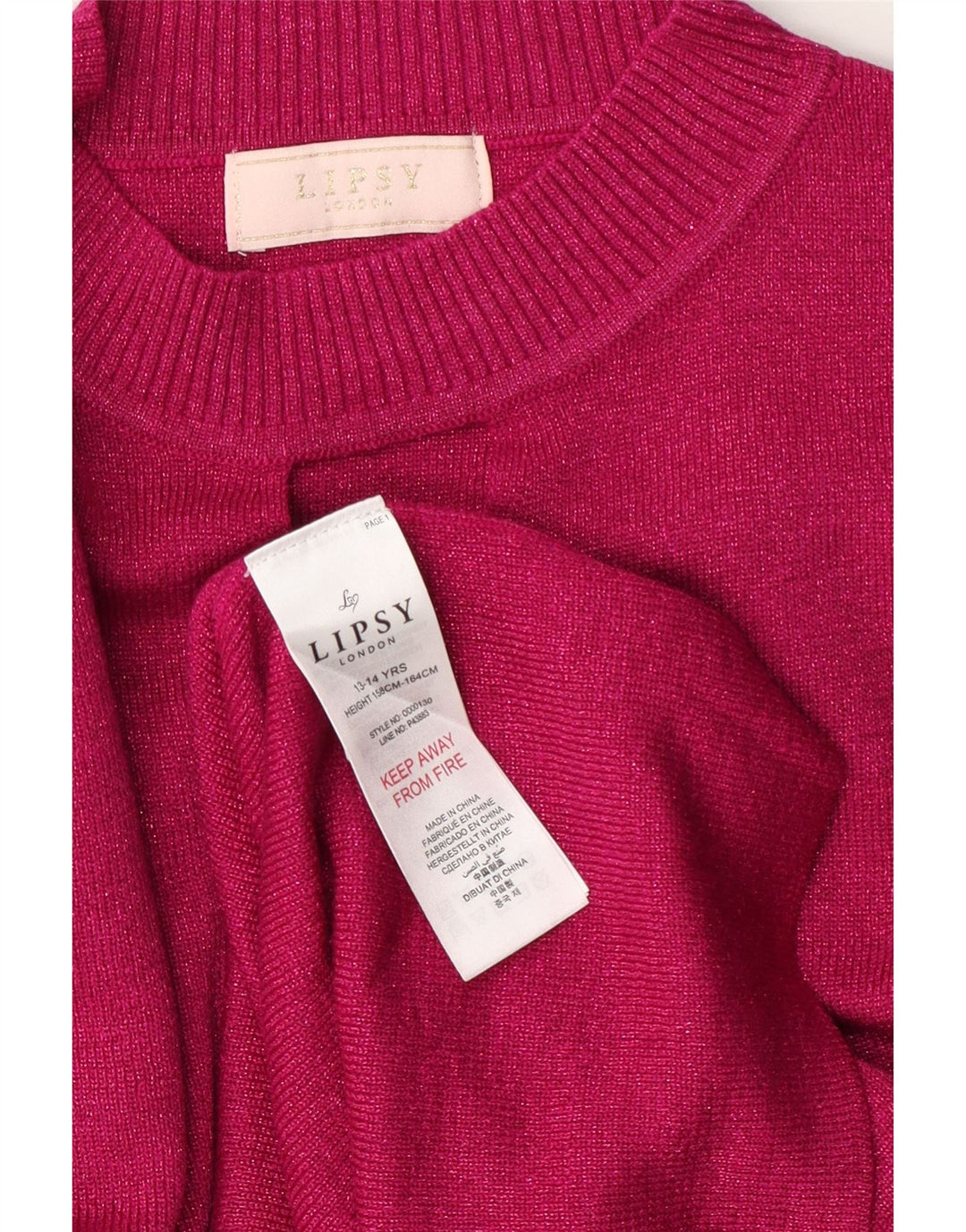 Lipsy Rollkragenpullover für Mädchen, 13–14 Jahre, rosa, Polyester