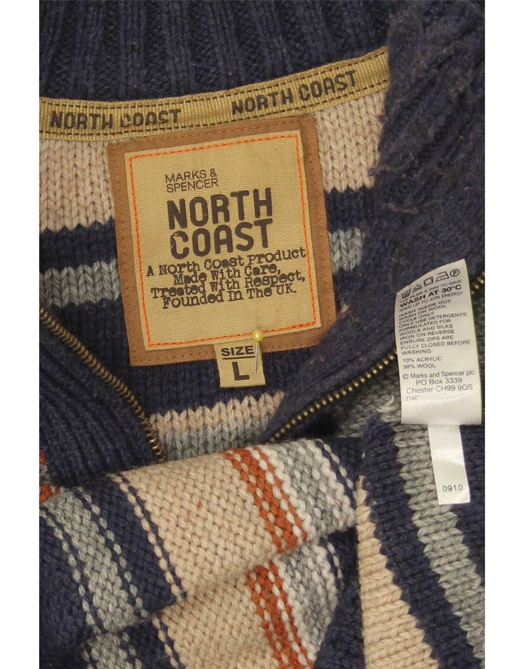 Marks & Spencer Herren North Coast Pullover mit Reißverschluss am Hals, Größe L, Marineblau