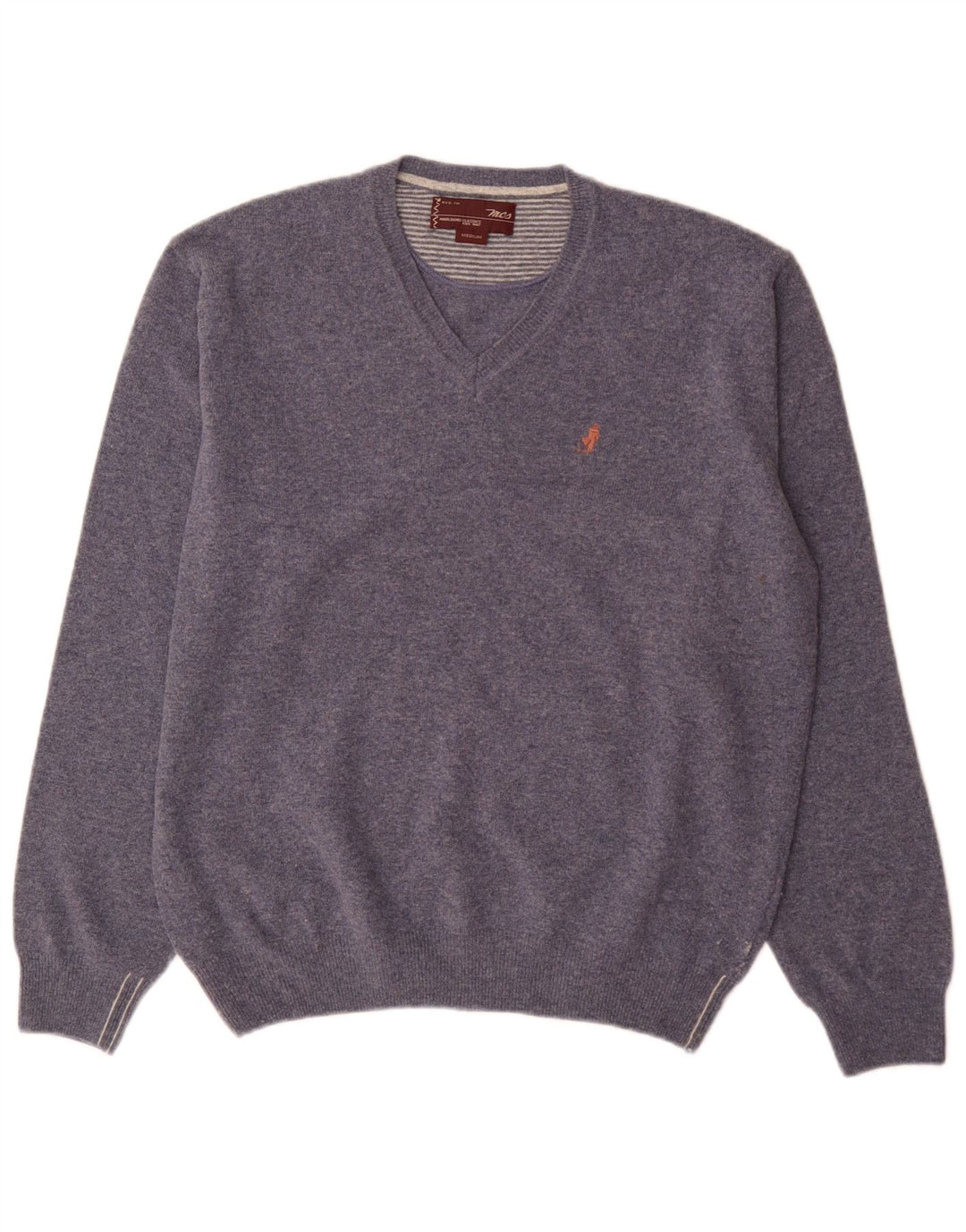 Marlboro Classics Herren-Pullover mit V-Ausschnitt aus mittelblauer Wolle