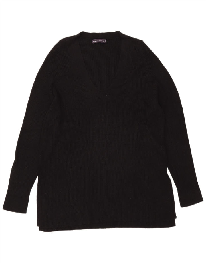 Marks & Spencer Langer Damen-Pullover mit V-Ausschnitt, Gr. 40, Größe L, Schwarz