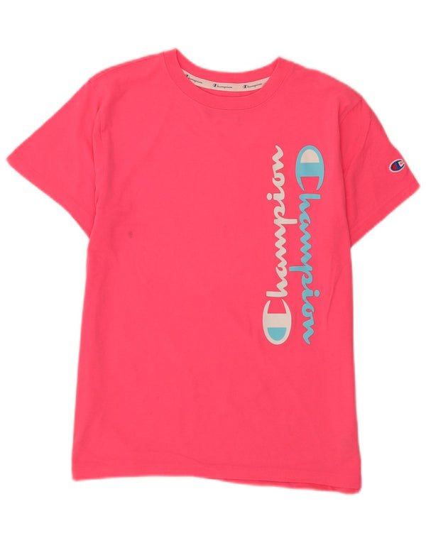 Champion Womens Graphic T-Shirt Top UK 12 Mittelrosa Baumwolle