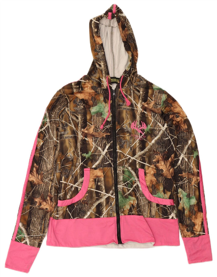 LONGLEAF CAMO Damen-Kapuzenpullover mit Reißverschluss, UK 14, Mittelbeige-Tarnung