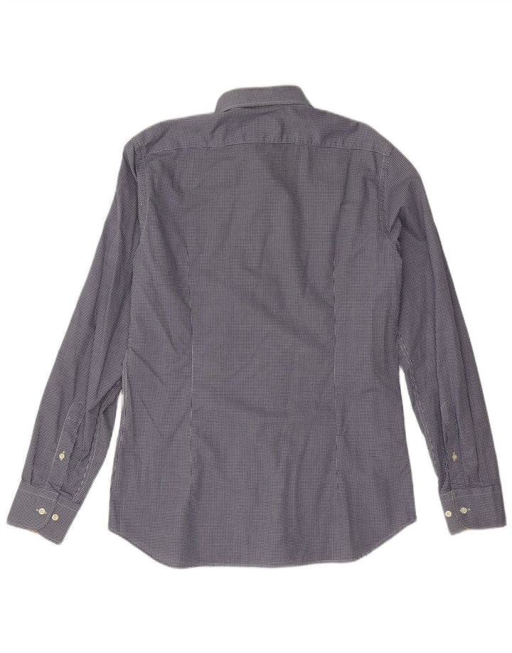 ALVIERO MARTINI Herrenhemd Größe 16 41 Große marineblaue Gingham-Baumwolle