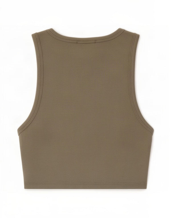 Zara Damen Crop Vest Top UK 12 Medium Khaki Baumwolle