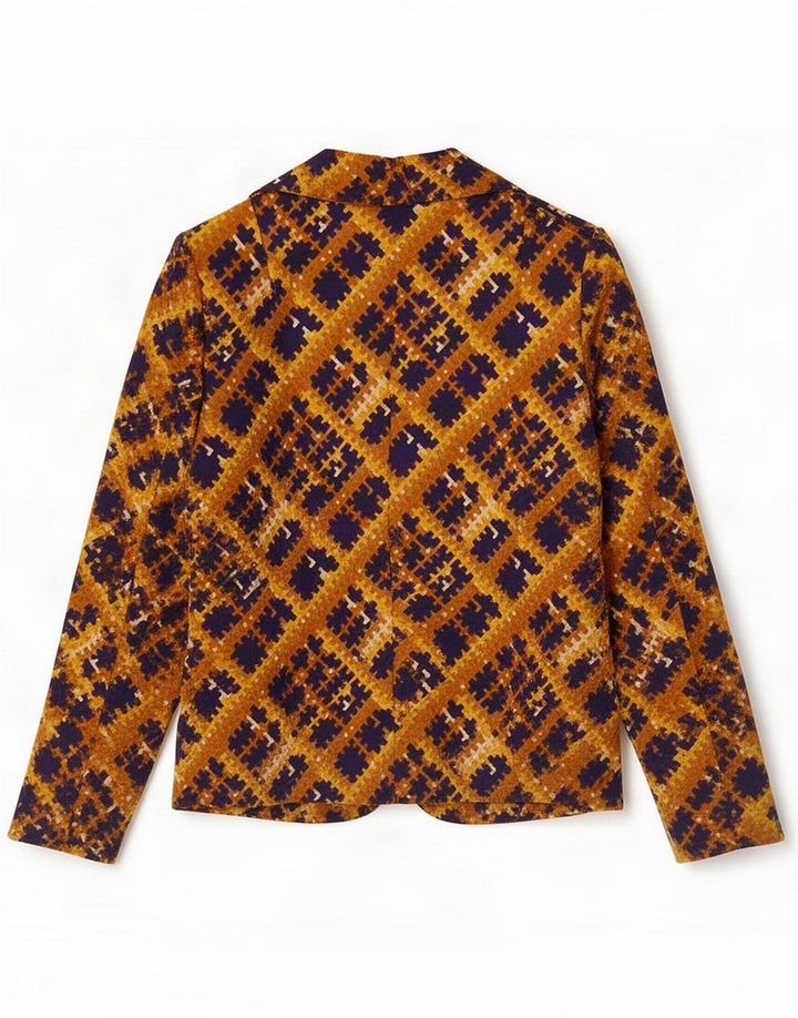 Vintage Damen 3-Knopf-Blazerjacke UK 12 Mittelgelb Geometrisch