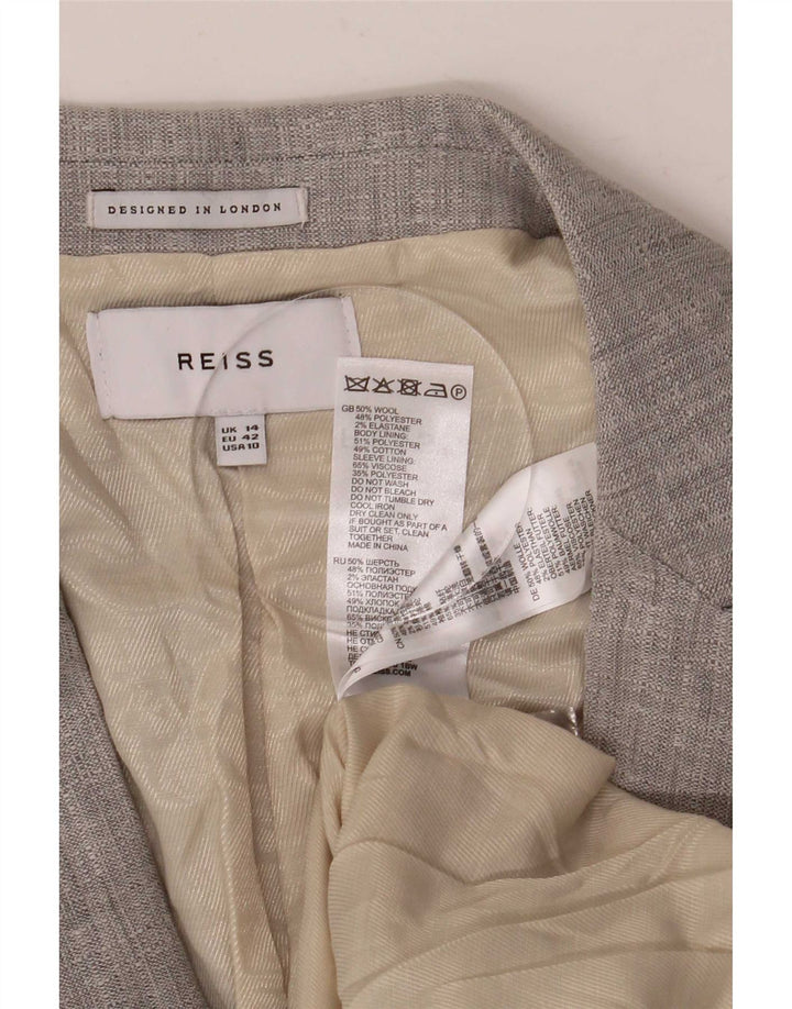 Reiss Damen 1-Knopf-Blazer-Jacke, UK 14, große graue Wolle