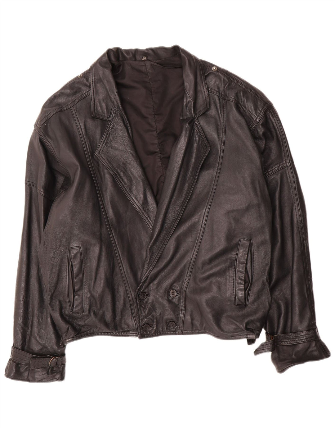 C & A Herren-Lederjacke mit lockerer Passform, EU 50, großes schwarzes Leder
