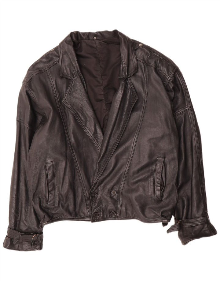C & A Herren-Lederjacke mit lockerer Passform, EU 50, großes schwarzes Leder