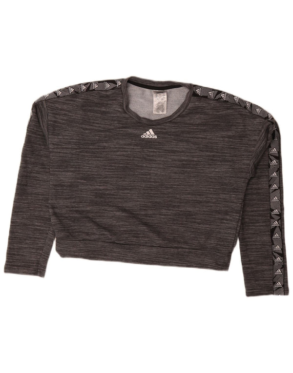 Adidas Damen Crop Graphic Sweatshirt Pullover UK 16/18 Large Grau meliert