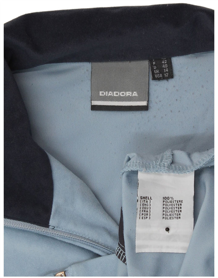 Diadora Damen-Trainingsanzug-Top-Jacke, UK 14, groß, blaues Colourblock-Polyester