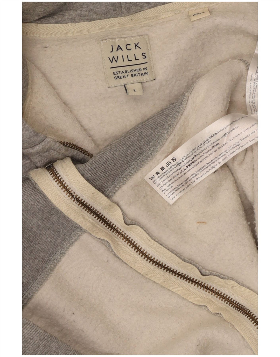 Jack Wills Herren-Kapuzenpullover mit grafischem Reißverschluss, groß, aus grauer Baumwolle