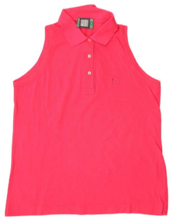 Sergio Tacchini Damen Ärmelloses Poloshirt UK 14 Mittelrosa Baumwolle