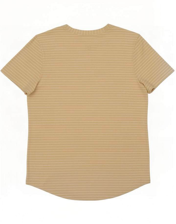 Lululemon Damen T-Shirt Top UK 12 Medium Beige gestreift