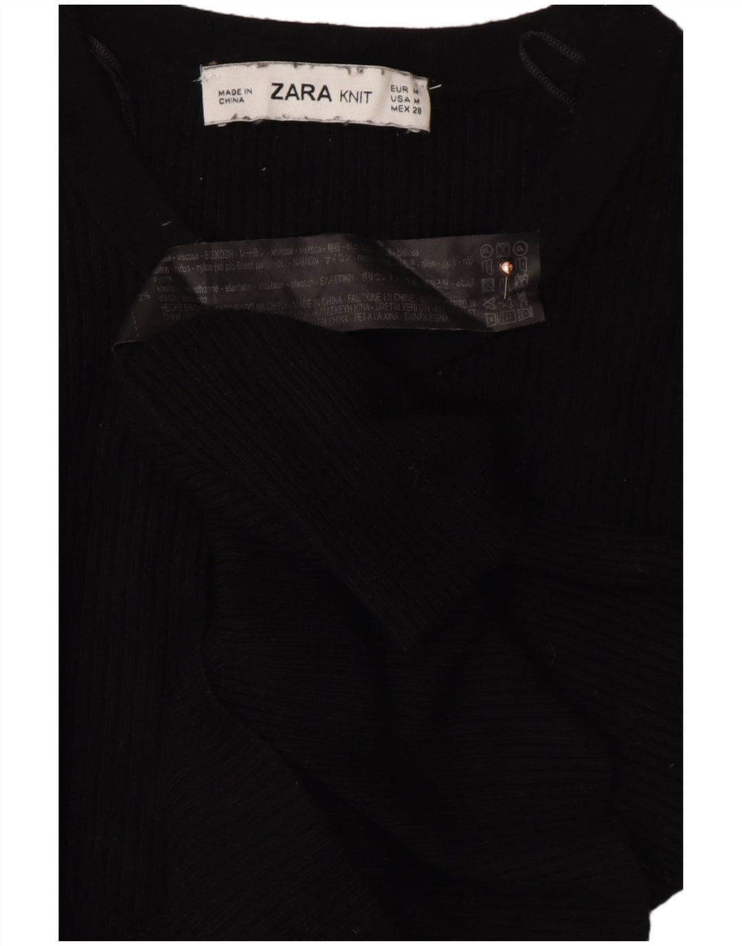 ZARA Damen Crop Button Neck Pullover Pullover UK 12 Mittelschwarze Viskose