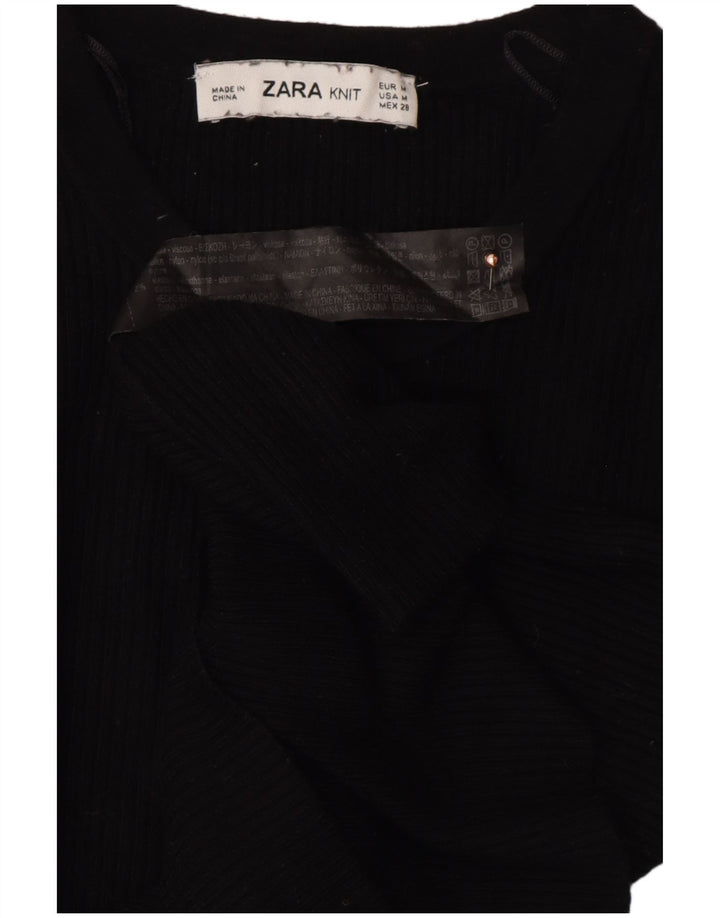 ZARA Damen Crop Button Neck Pullover Pullover UK 12 Mittelschwarze Viskose