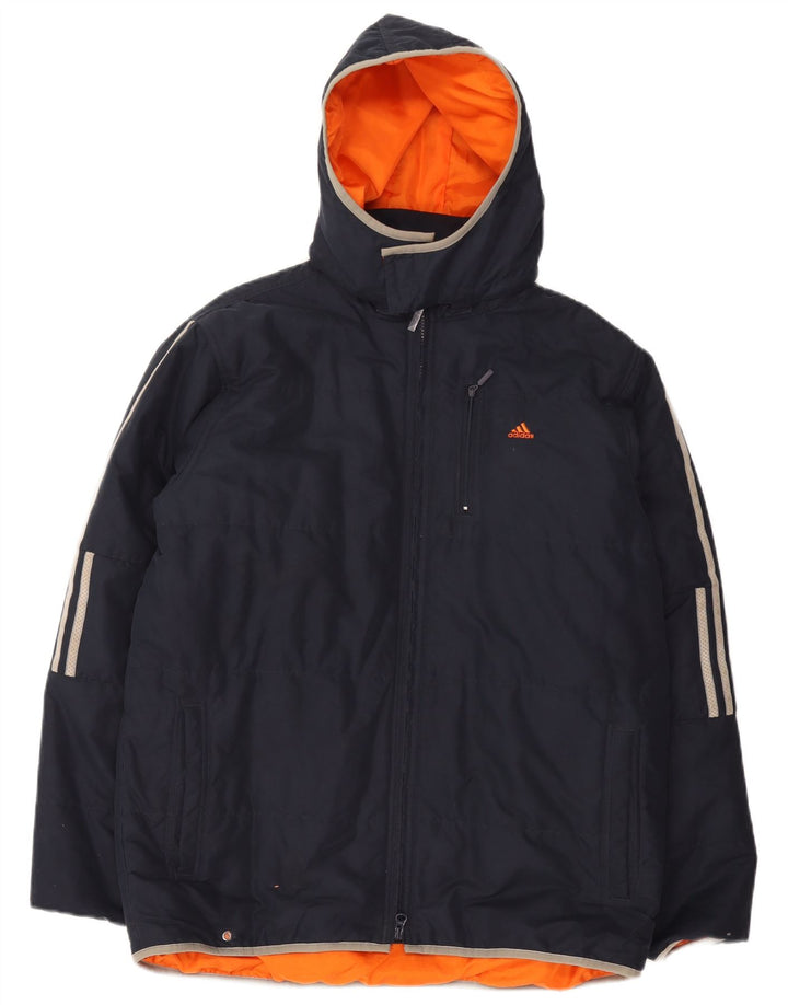Adidas Jungen wattierte Jacke mit Kapuze, 15–16 Jahre, marineblaues Polyester