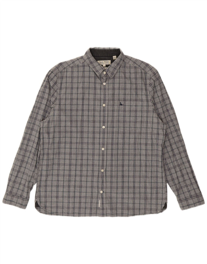 Jack Wills Herren-Hemd mit klassischer Passform, XL, grau kariert, Baumwolle