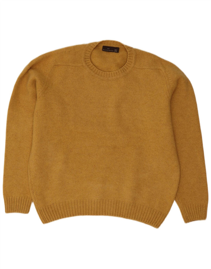 Zara Herren-Pullover mit Rundhalsausschnitt, XL, gelbe Wolle
