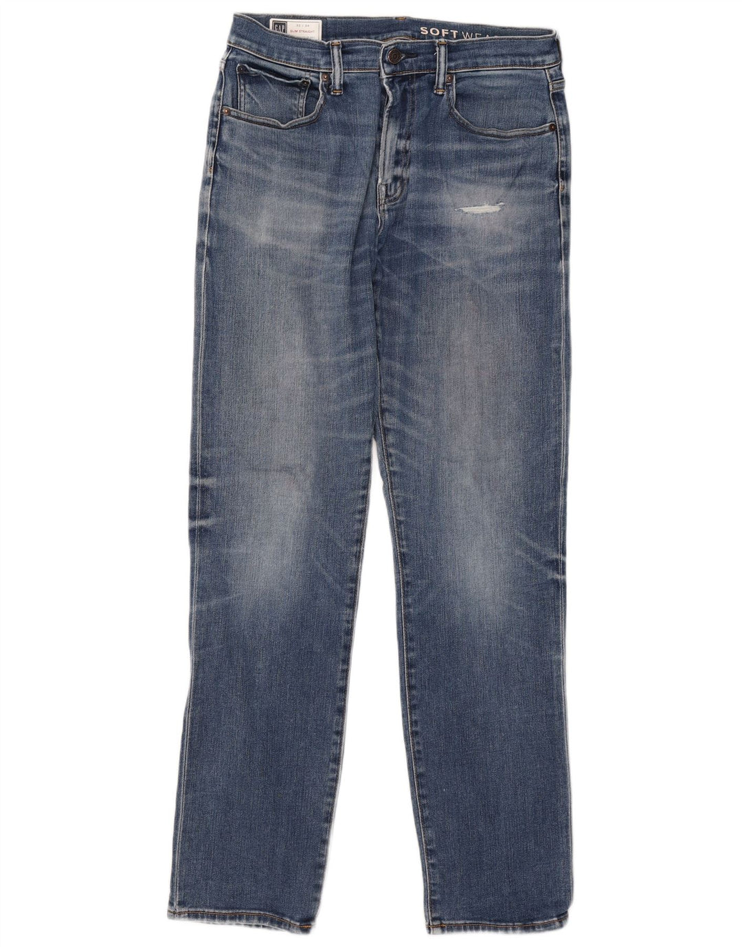 Gap Herren Distressed Slim Straight Jeans W32 L34 Blaue Baumwolle
