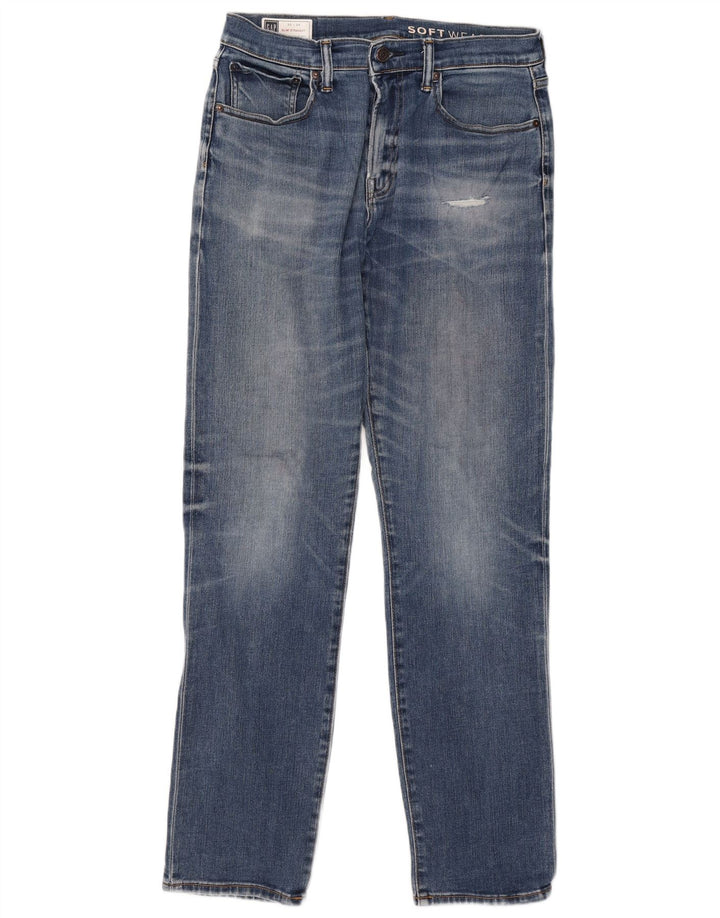 Gap Herren Distressed Slim Straight Jeans W32 L34 Blaue Baumwolle
