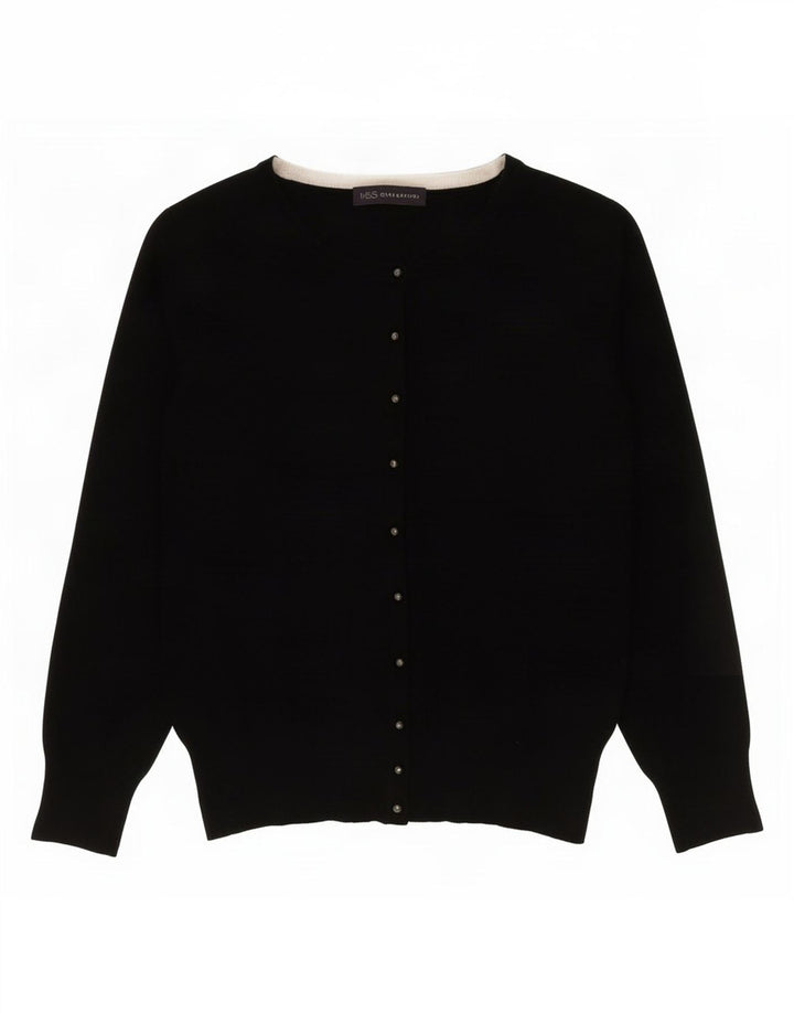 Marks & Spencer Damen Crop Cardigan Pullover UK 8 Small Schwarze Viskose
