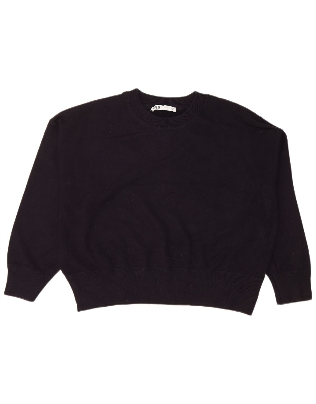 Zara Damen Crop Oversized Sweatshirt Pullover UK 16 Large Marineblaue Viskose