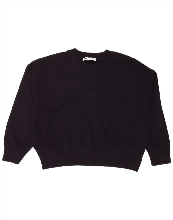 Zara Damen Crop Oversized Sweatshirt Pullover UK 16 Large Marineblaue Viskose