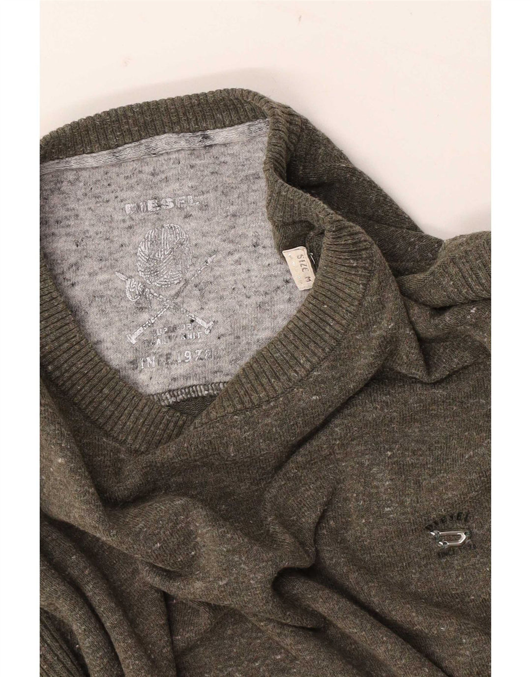 Diesel Herren-Pullover mit Rundhalsausschnitt, Mittelkhaki meliert
