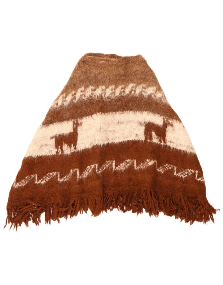 Vintage Damen Poncho Pullover Einheitsgröße Braun Colourblock Aztec
