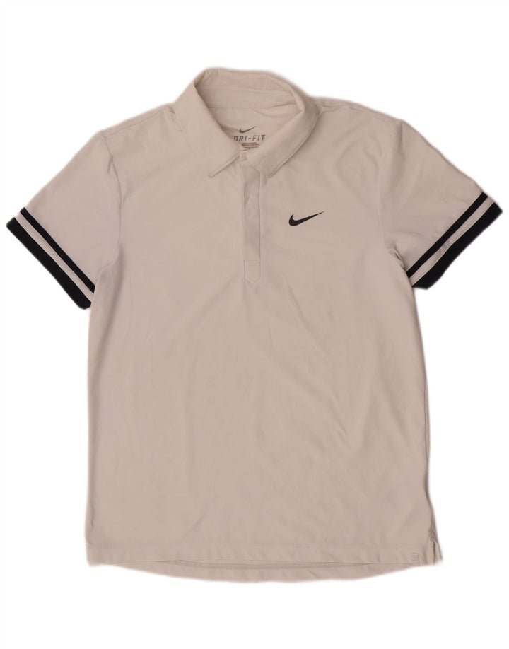 Nike Herren Dri Fit Poloshirt UK 38/40 Mittelweißes Colourblock-Polyester