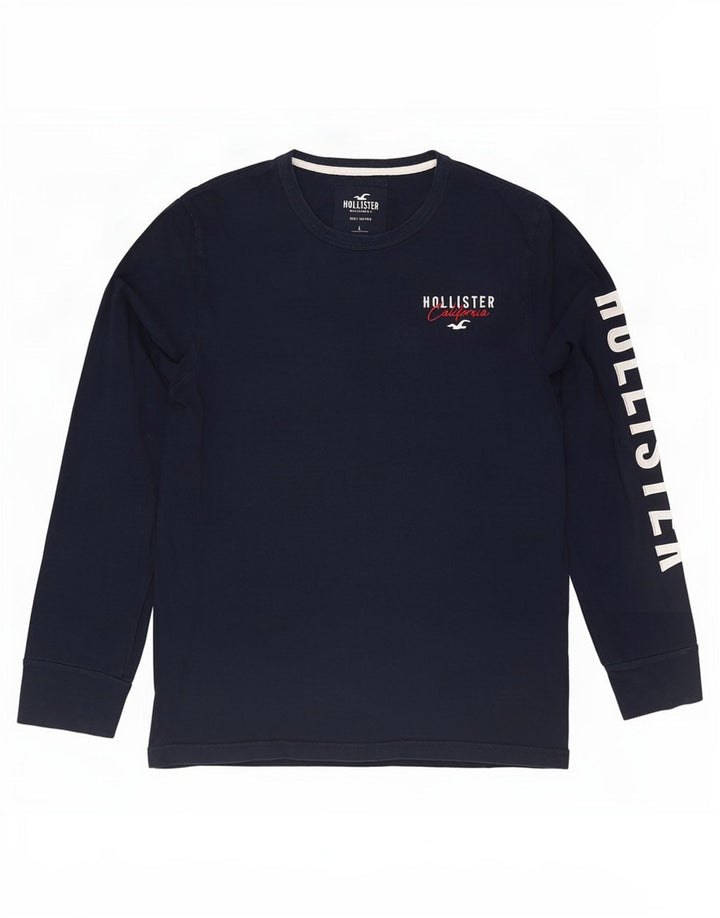 Hollister Herren Grafik-Oberteil, langärmelig, groß, marineblau, Baumwolle
