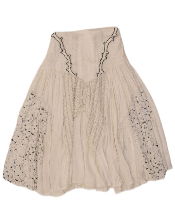 Vintage Damen ausgestellter Rock W27 Kleine weiße Viskose mit Blumenmuster