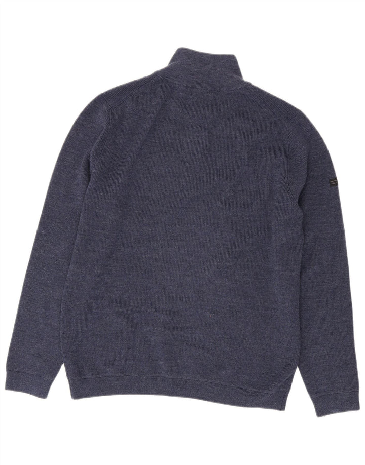 Superdry Herren-Pullover mit Reißverschluss am Hals, groß, marineblaue Merinowolle