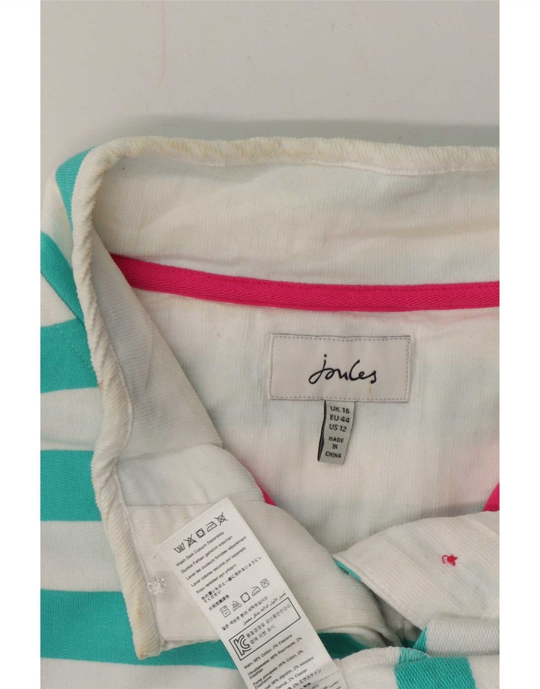 Joules Damen-Sweatshirt mit Knopfkragen, Gr. 40, Größe L, Türkis gestreift