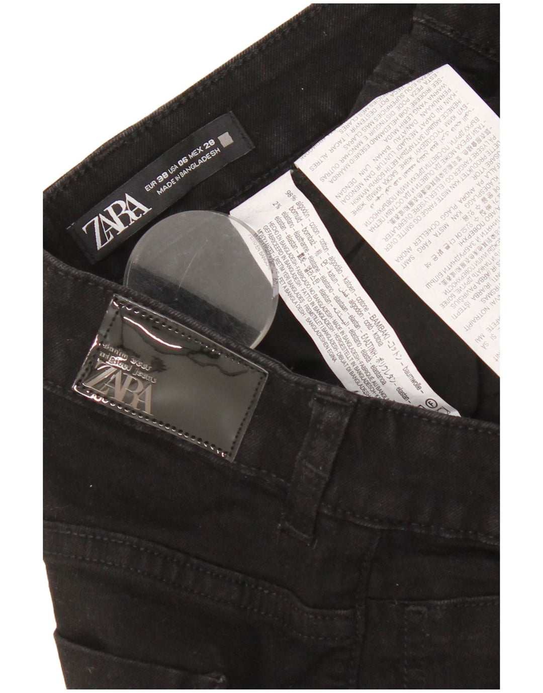 Zara Damen Schlagjeans EU 38 Small W28 L31 Schwarze Baumwolle