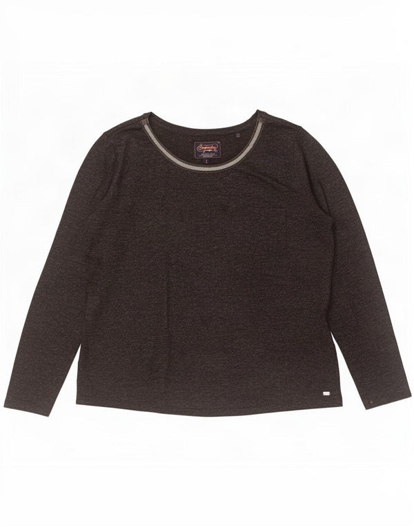 Superdry Damen Top Langarm UK 18 XL Grau geflecktes Polyester