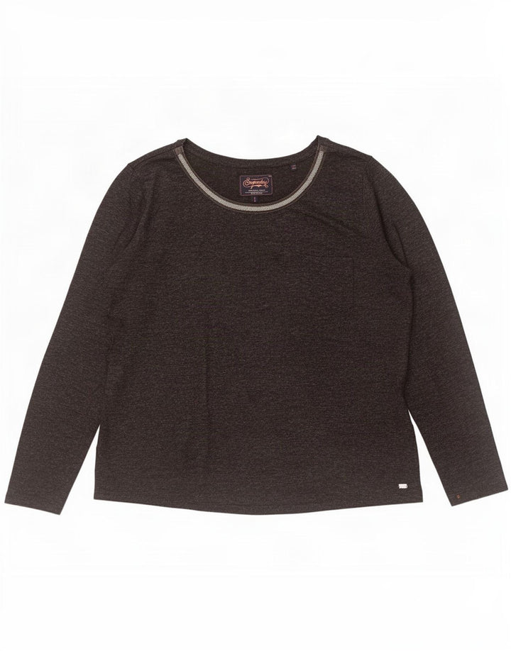 Superdry Damen Top Langarm UK 18 XL Grau geflecktes Polyester