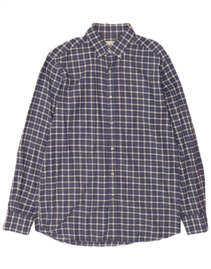 Massimo Dutti Herren-Flanellhemd, mittelgroß, marineblau kariert