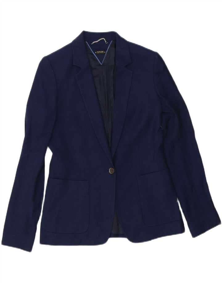 Massimo Dutti Damen 1-Knopf-Blazerjacke EU 38 Mittelmarineblaue Viskose