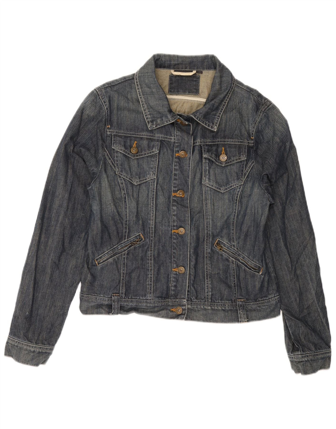 Kiabi Damen Crop Denim Jacke UK 14 Große blaue Baumwolle